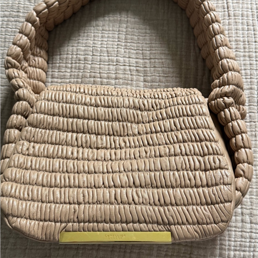 DeMellier Tan Textured Shoulder Bag with Braided Handle